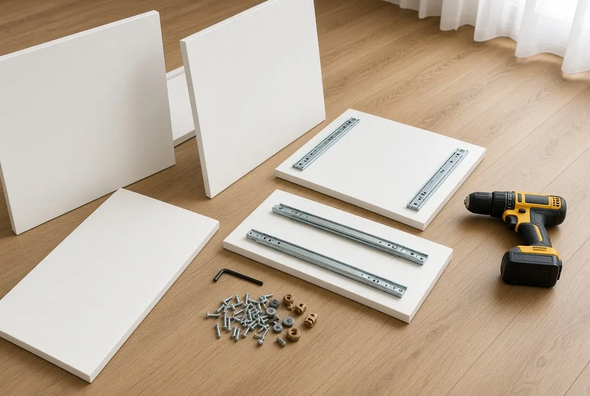 Flat-pack furniture ready for assembly